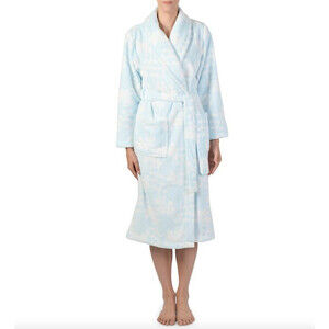 Claudel women's Wrap Soft belted Robe In White/Blue Size L
